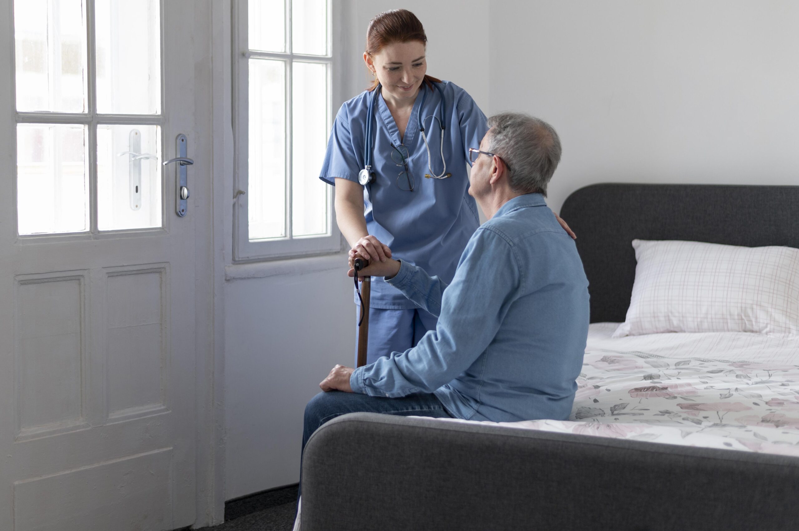 nurse checking man